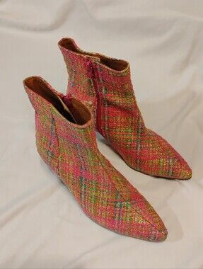 Pink Multicolor Tweed Pointed Ankle Booties